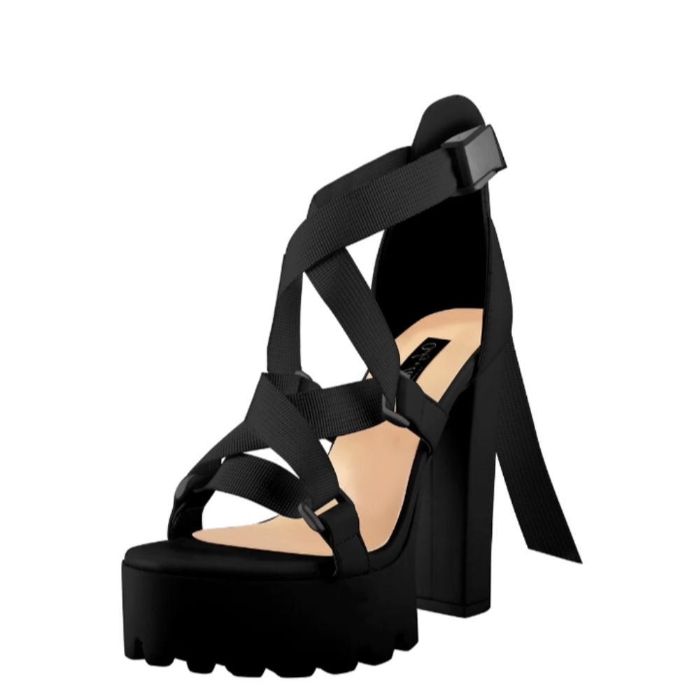 Black platform chunky heels by Onlymaker